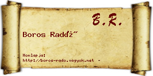 Boros Radó névjegykártya